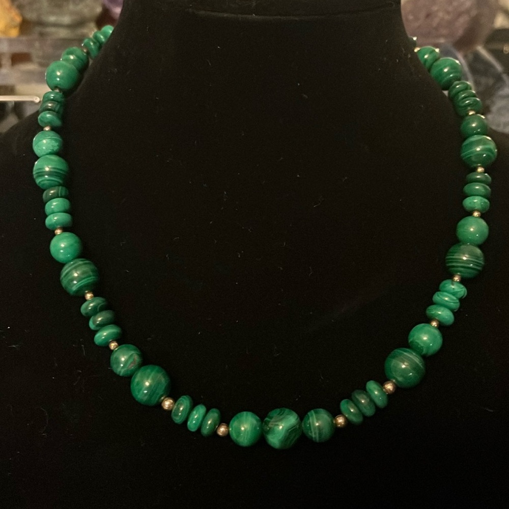 Real malachite and sterling necklace - Picture 1 of 4